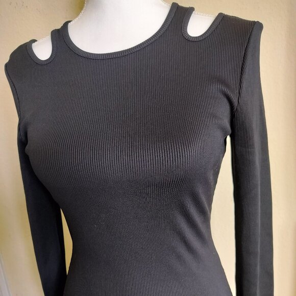 WHBM Black Long Sleeve Top with Cut Out Shoulders - Picture 1 of 1
